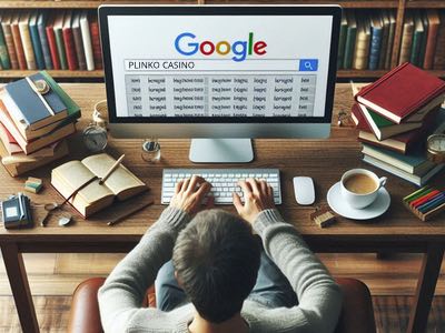 En man sitter vid datorn och söker på Google efter Plinko casinon