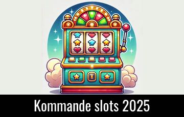 En spelautomat i clip-art stil. Nederst i bilden står det "Kommande slots 2025"